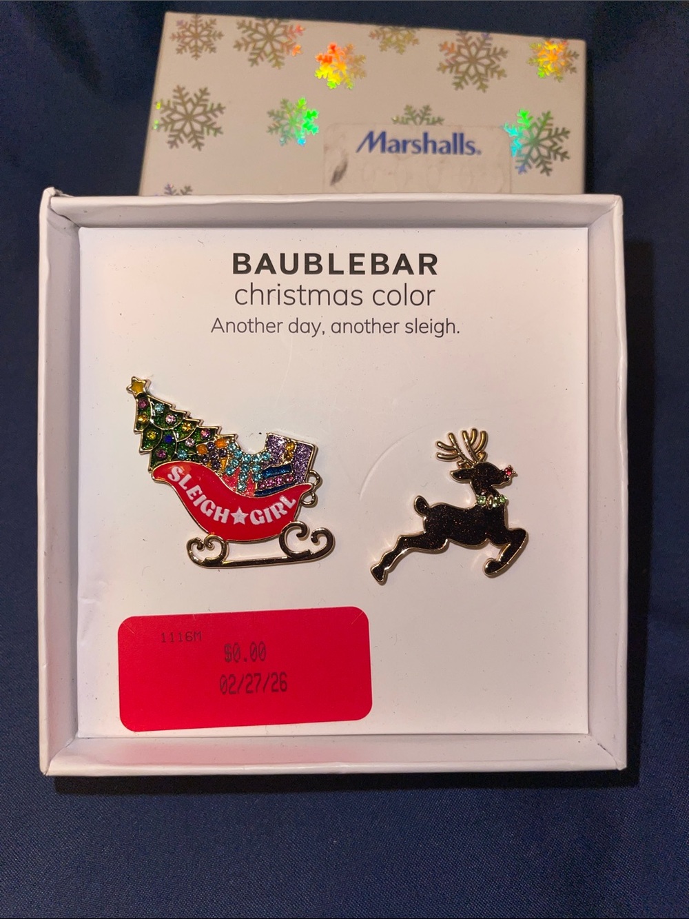 BaubleBar Red Sleigh & Black Glitter Reindeer Earring Set